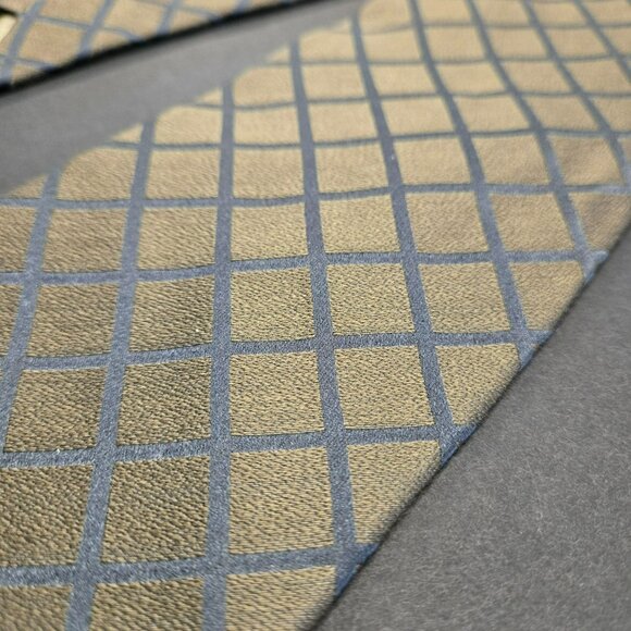 Giorgio Armani Cravatte Mens Silk Tie Bonze Gray Checkered Striped Italy 58x3.75 - Picture 2 of 7
